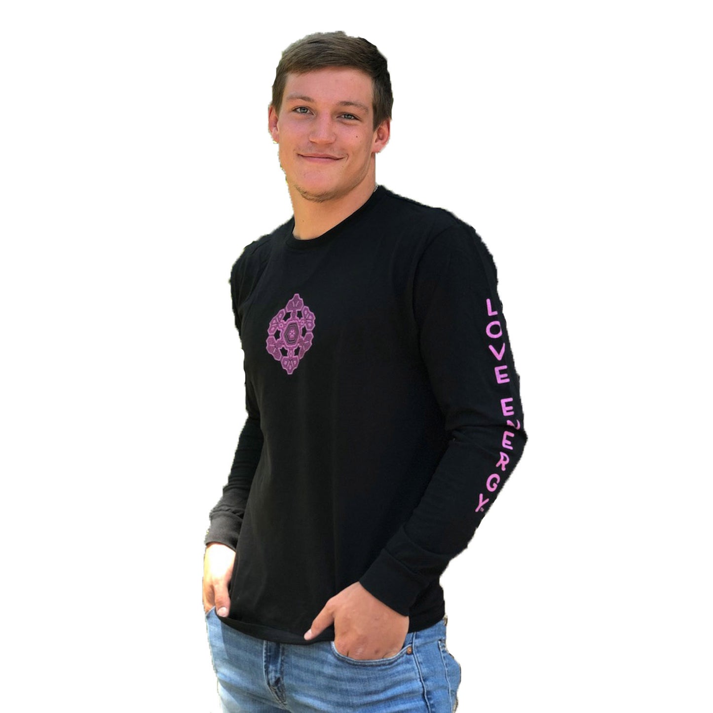 Fuchsia Sacred Flower Black Long Sleeve T-shirt