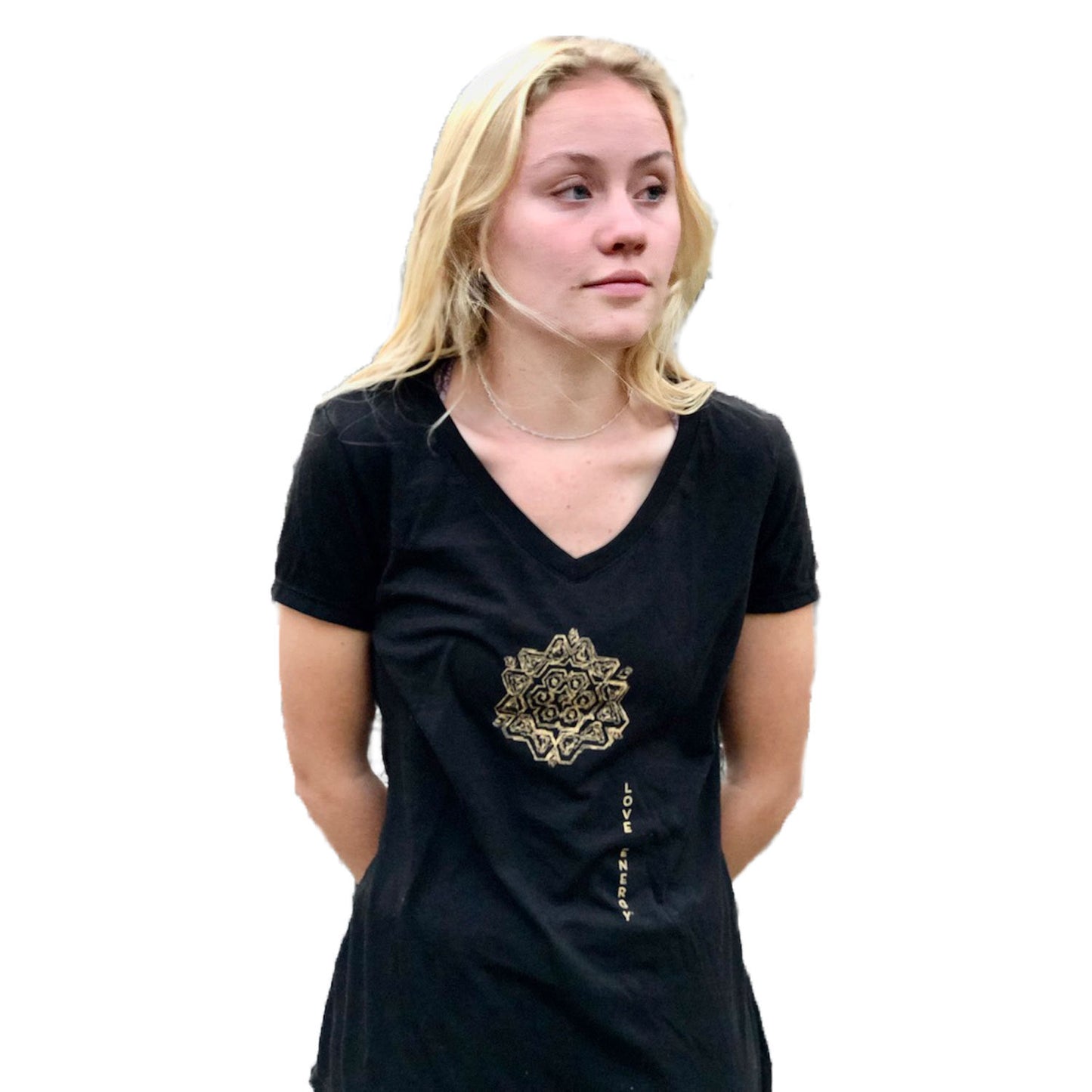 Gold Sketch Mandala Black V-Neck T-shirt