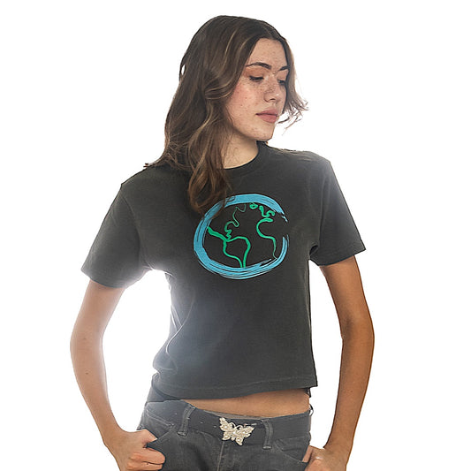 One World Charcoal Crop T-shirt