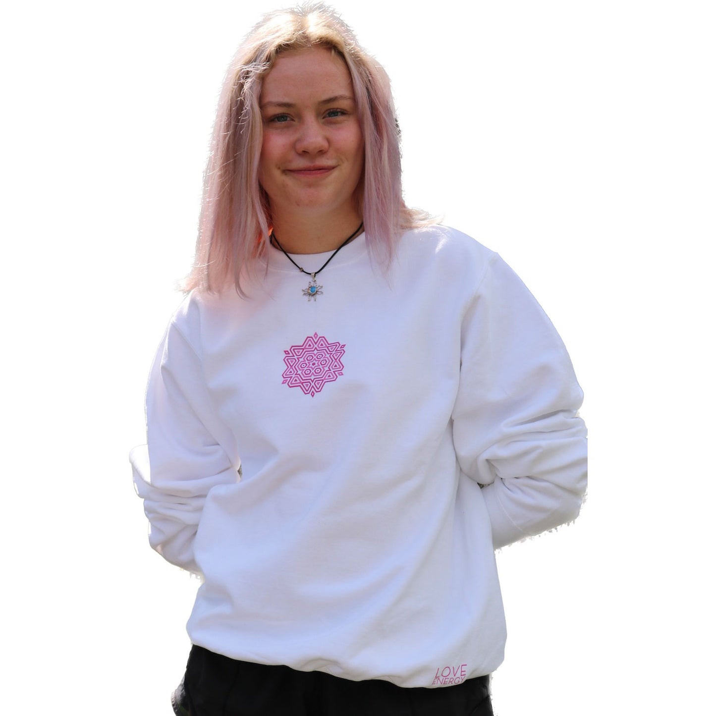 Fuchsia Mandala White Sweatshirt