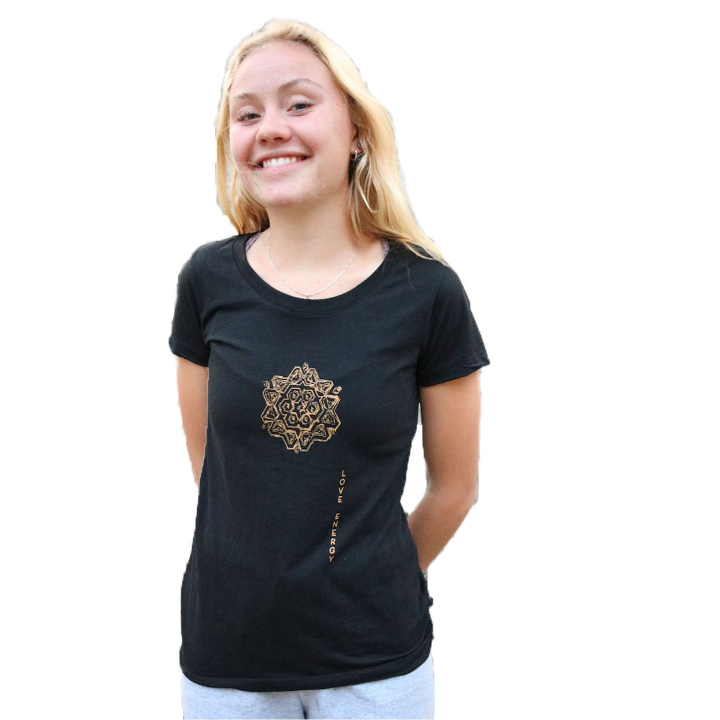 Gold Sketch Mandala Black Scoop Neck T-shirt