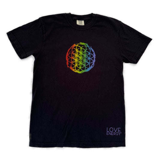 Rainbow One Flower of Life Black T-shirt